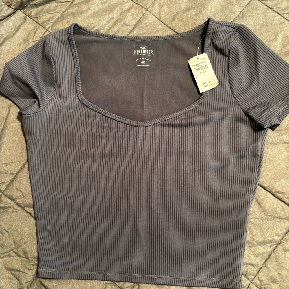Hollister Women's Charcoal Ribbed Crop Top